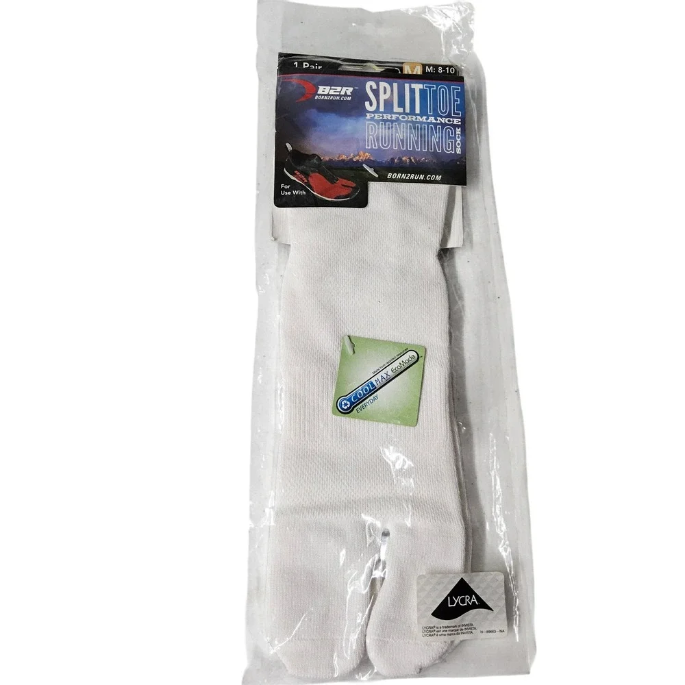 B2R Split Toe‎ Performance Running Socks Coolmax Ecomade White Size M 8-10